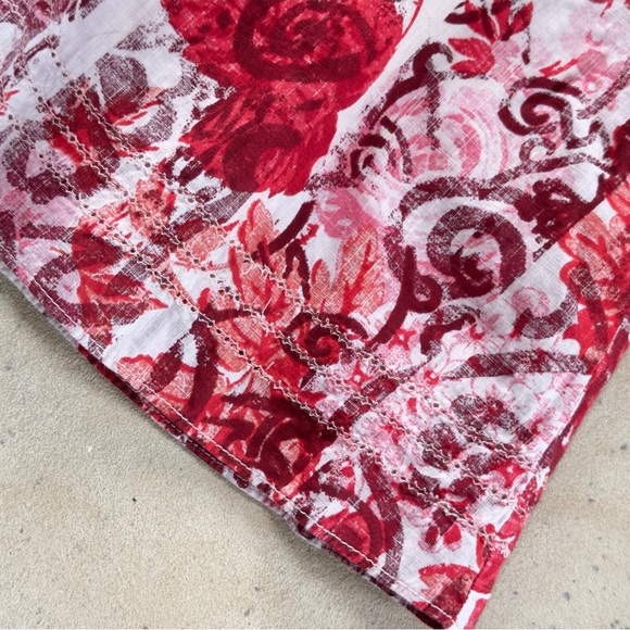 Gap Ivory Red Pink Abstract Floral Full Cotton Side Zip Skirt with Pockets -Sz 0 - Picture 10 of 14